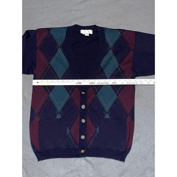 Tricots St. Raphael Argyle Sweater Set Navy Green Red Cardigan Vest Wool - Picture 11 of 12